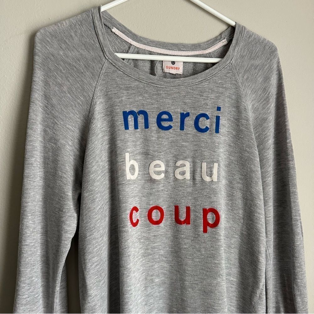 Sundry Gray Pullover Sweater Sweatshirt Merci Beau Coup size 1 / Small - Picture 2 of 7